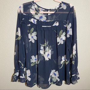 💎Pleione Flowy Navy Floral Blouse
